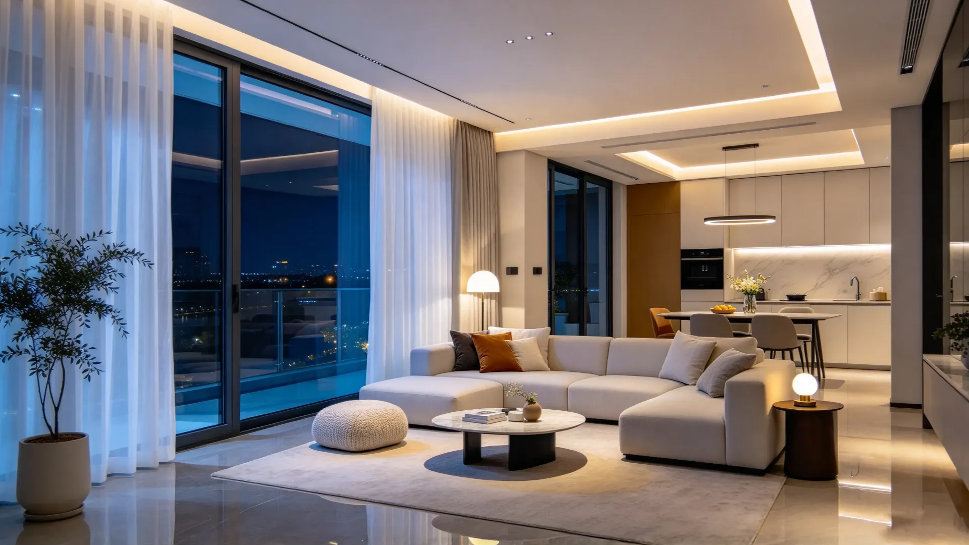 Nighttime modern apartment environment reference